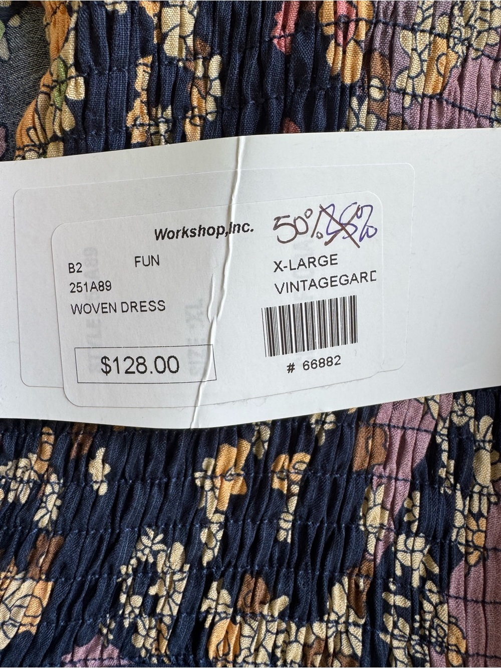 Retro 70s Print Navy & Lavender Floral Smocked Tiered Long-Sleeve Dress XL Boho - Picture 4 of 15